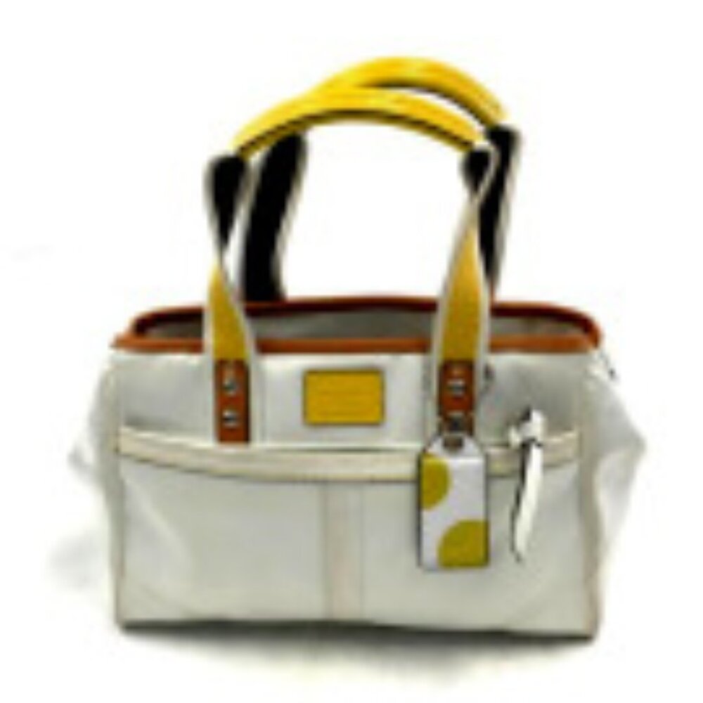 Authentic Coach NWT Hampton White Yellow Satin Tote (10662)
